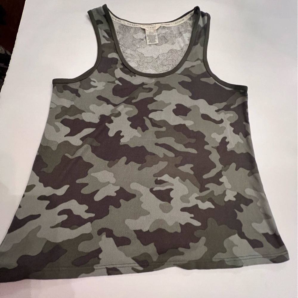 LUCKY BRAND GREY AND GREEN TANK TOP CAMO STRETCH KNIT SLEEVELESS SHIRT